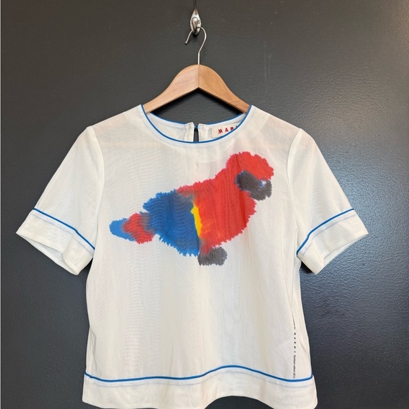 Marni size 8 EUC “Summertime 🦜” Saturday morn shear poly/cotton slight crop rare - Picture 11 of 16